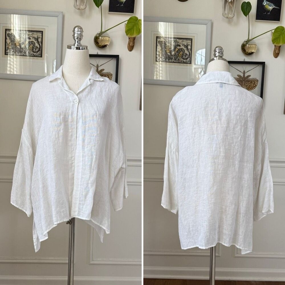Talbots White 100% Linen Top Single Button 6 Petite